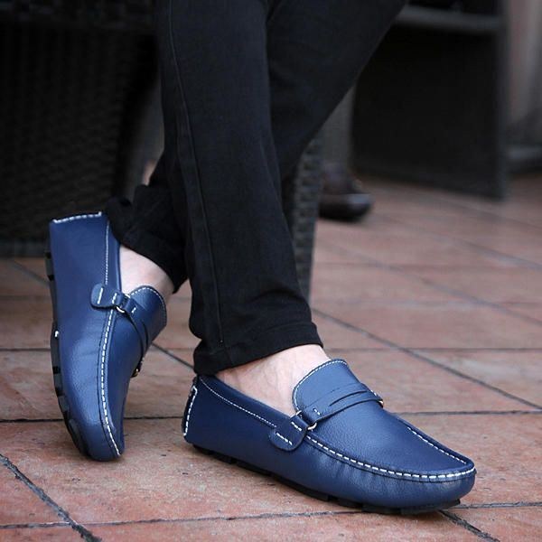 Herr Läder Casual Driving Utomhus Mjuka Flats Loafers Skor