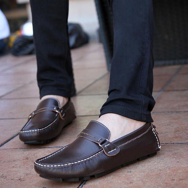 Herr Läder Casual Driving Utomhus Mjuka Flats Loafers Skor