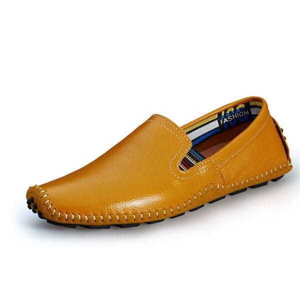 Herr Läder Casual Outdoor Mjuk Slip On Flat Loafers