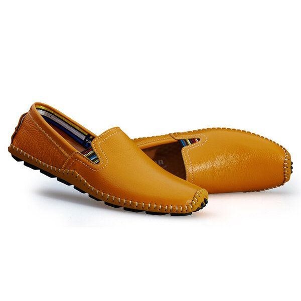 Herr Läder Casual Outdoor Mjuk Slip On Flat Loafers