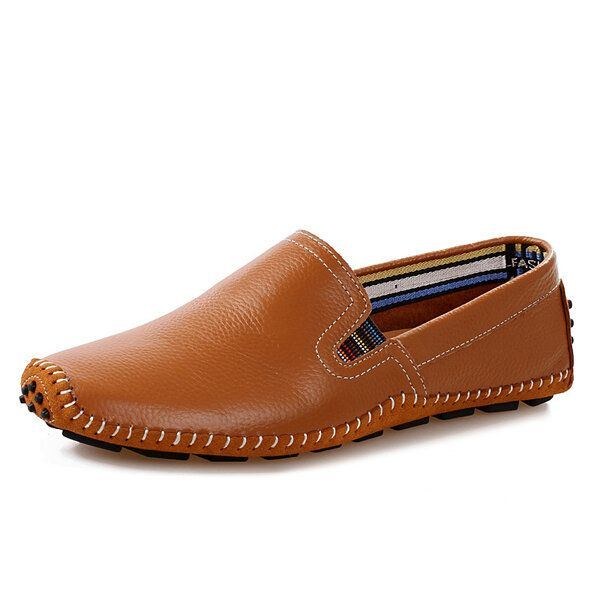 Herr Läder Casual Outdoor Mjuk Slip On Flat Loafers