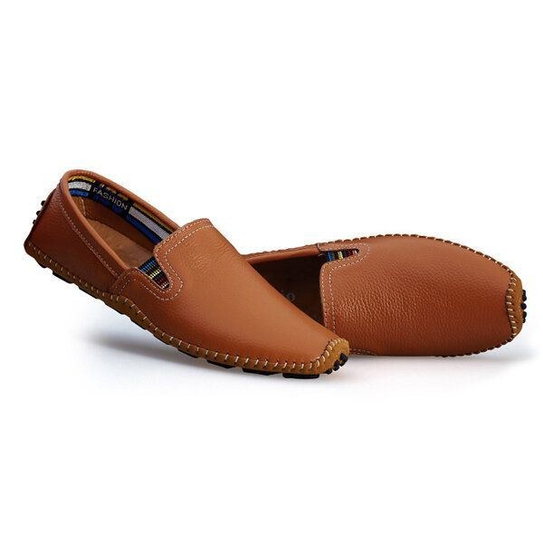 Herr Läder Casual Outdoor Mjuk Slip On Flat Loafers