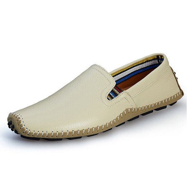 Herr Läder Casual Outdoor Mjuk Slip On Flat Loafers