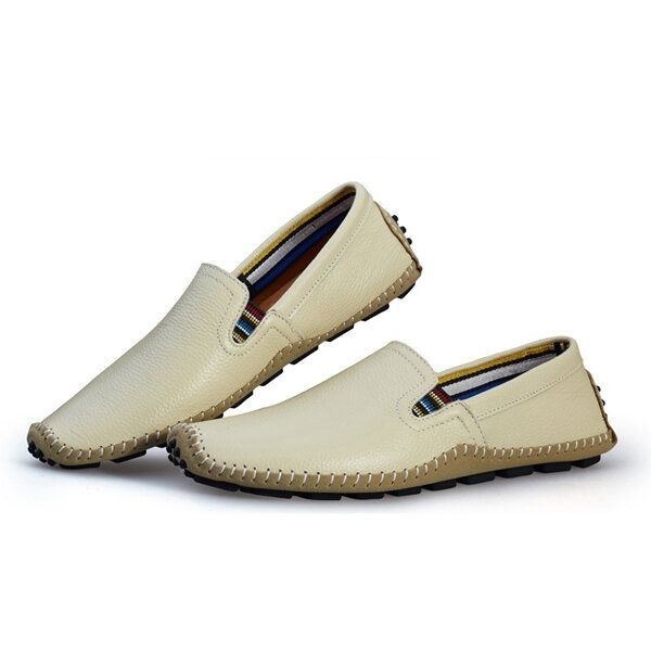 Herr Läder Casual Outdoor Mjuk Slip On Flat Loafers