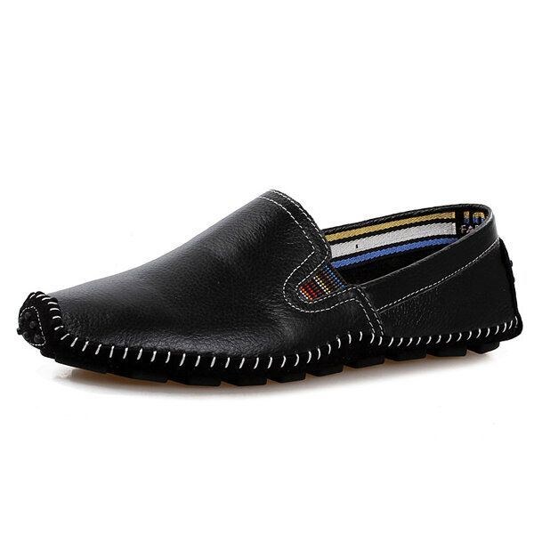 Herr Läder Casual Outdoor Mjuk Slip On Flat Loafers