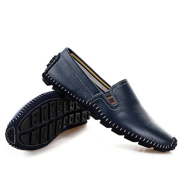 Herr Läder Casual Outdoor Mjuk Slip On Flat Loafers