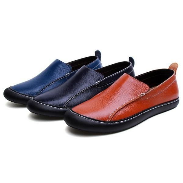 Herr Läder Casual Outdoor Slip On Soft Fashion Flat Loafers