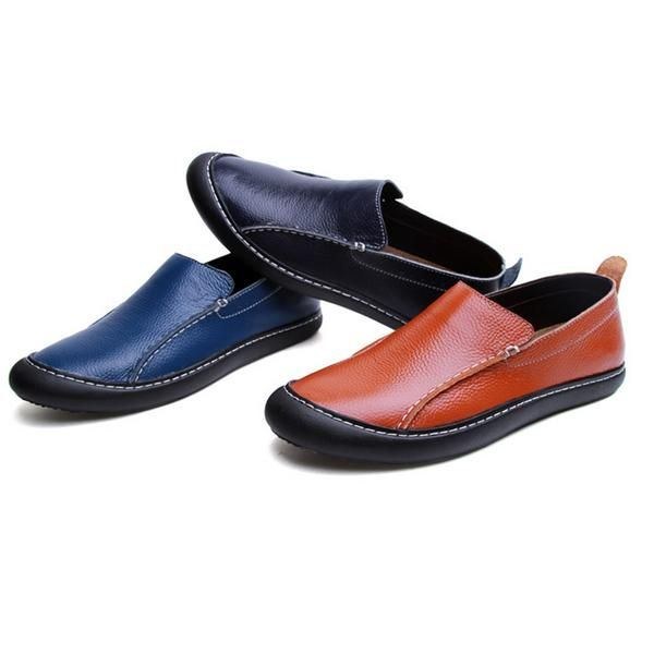 Herr Läder Casual Outdoor Slip On Soft Fashion Flat Loafers