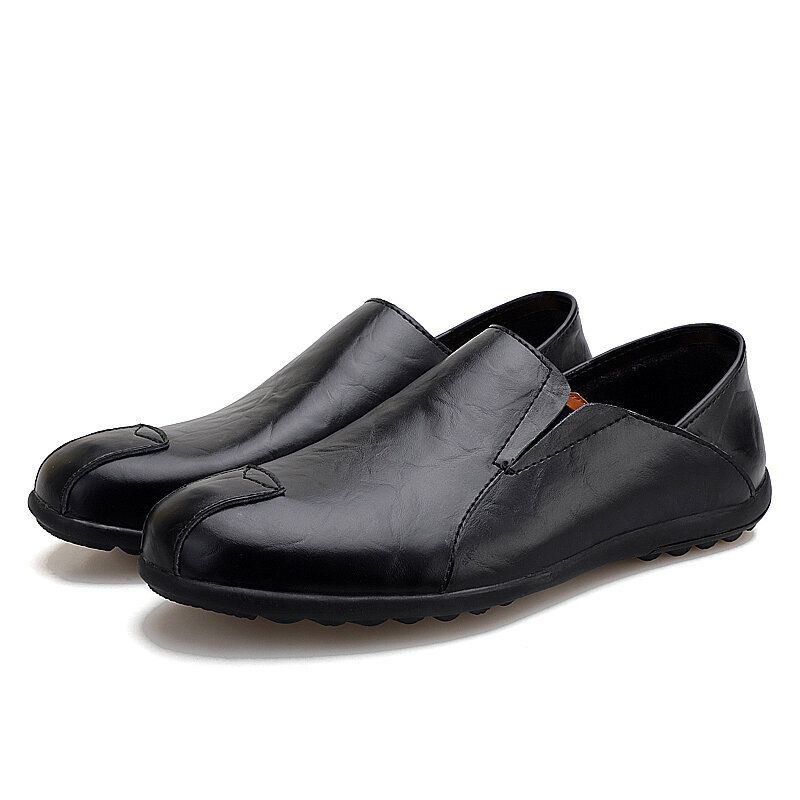 Herr Läder Comfy Halkfri Casual Slip On Driving Loafers