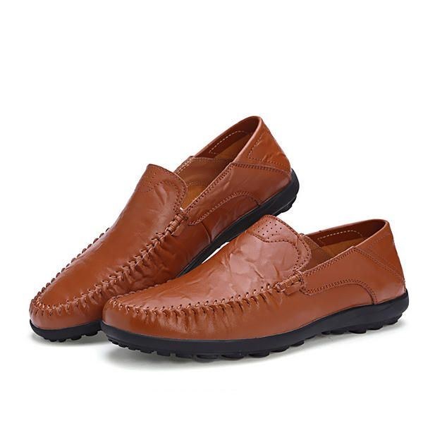 Herr Läder Flat Casual Mjuk Utomhus Andas Flats Loafers Skor