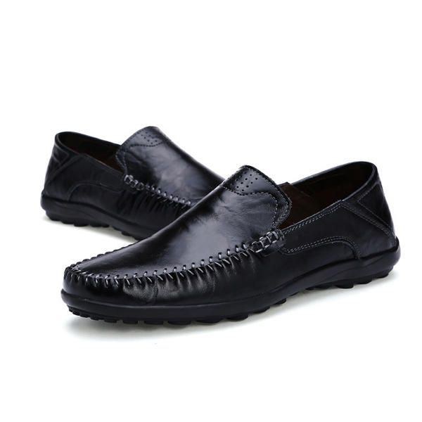 Herr Läder Flat Casual Mjuk Utomhus Andas Flats Loafers Skor