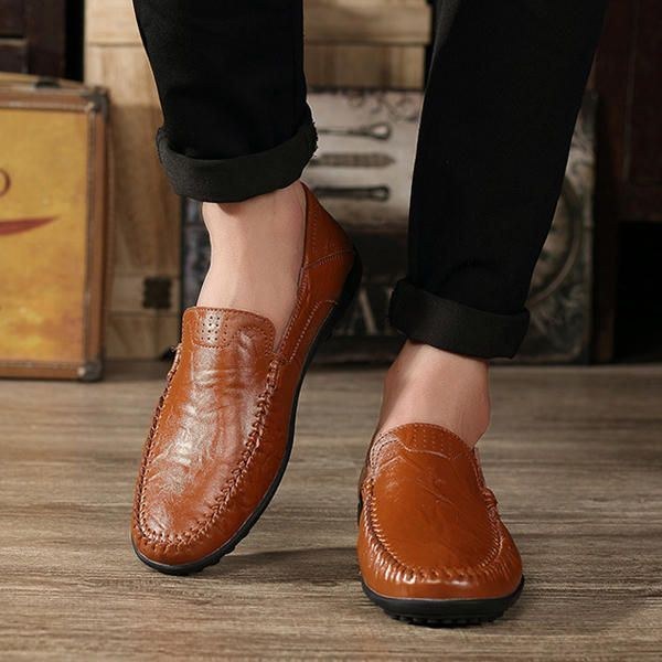 Herr Läder Flat Casual Mjuk Utomhus Andas Flats Loafers Skor