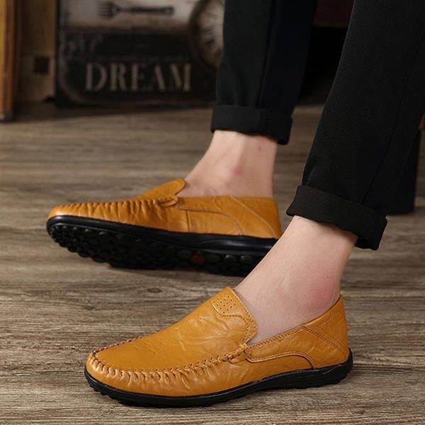 Herr Läder Flat Casual Mjuk Utomhus Andas Flats Loafers Skor