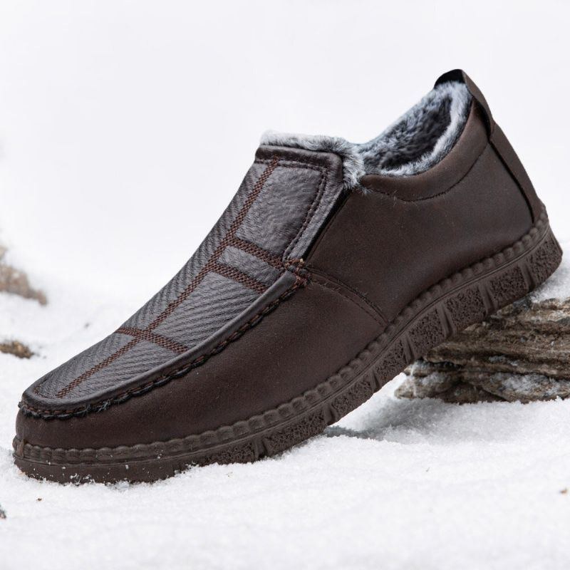 Herr Läder Halkfritt Varmfodrad Mjuk Sula Solid Bekväm Slip On Outdoor Casual Snow Shoes