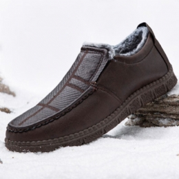 Herr Läder Halkfritt Varmfodrad Mjuk Sula Solid Bekväm Slip On Outdoor Casual Snow Shoes