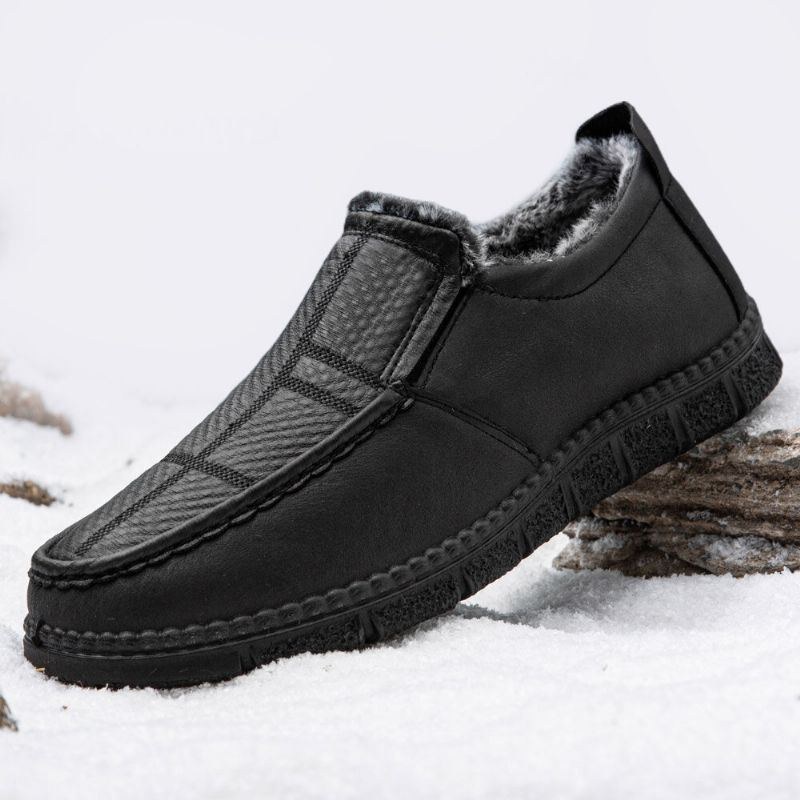 Herr Läder Halkfritt Varmfodrad Mjuk Sula Solid Bekväm Slip On Outdoor Casual Snow Shoes