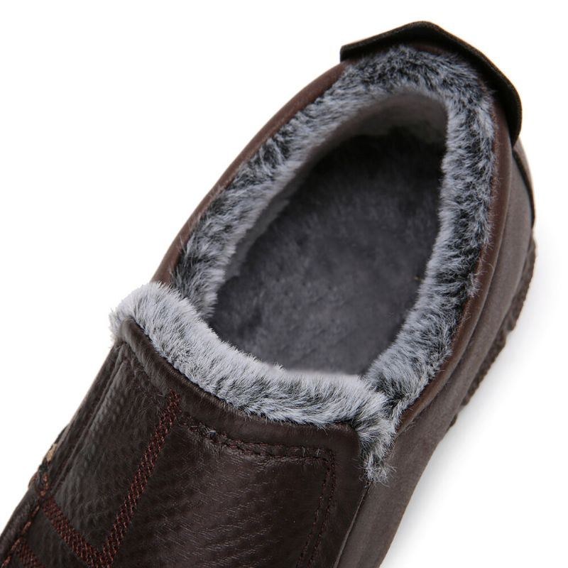 Herr Läder Halkfritt Varmfodrad Mjuk Sula Solid Bekväm Slip On Outdoor Casual Snow Shoes