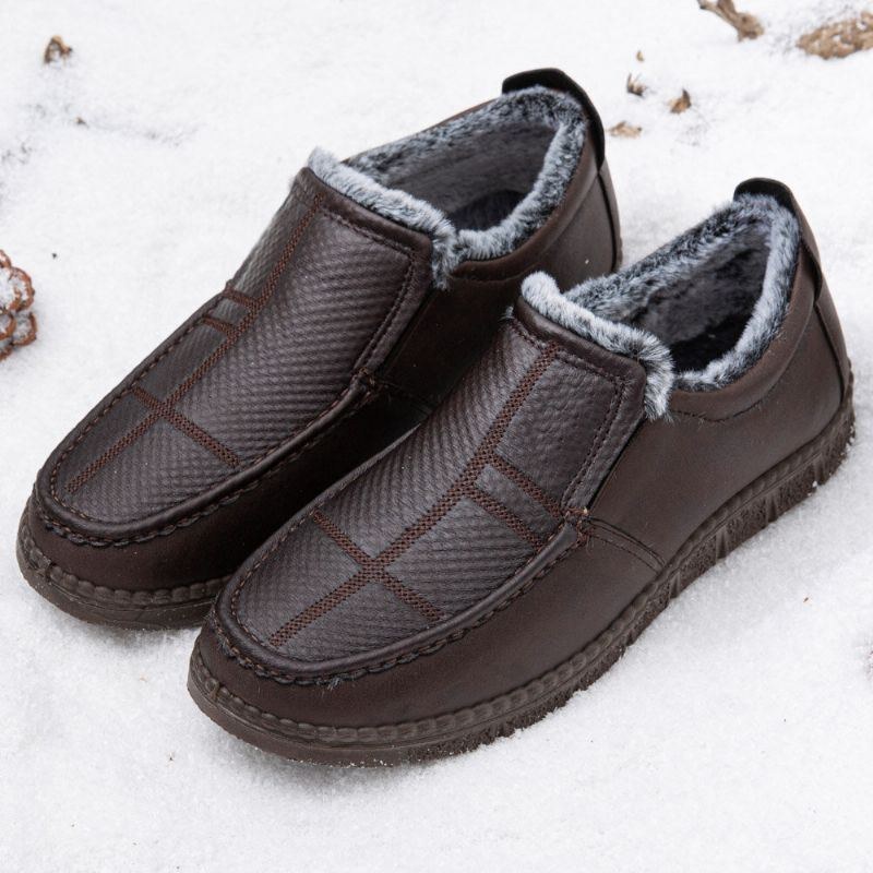 Herr Läder Halkfritt Varmfodrad Mjuk Sula Solid Bekväm Slip On Outdoor Casual Snow Shoes