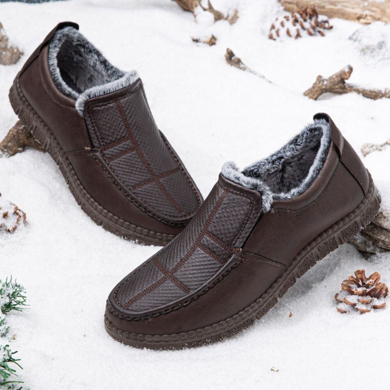 Herr Läder Halkfritt Varmfodrad Mjuk Sula Solid Bekväm Slip On Outdoor Casual Snow Shoes