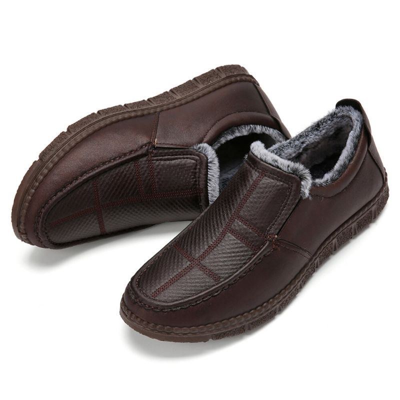 Herr Läder Halkfritt Varmfodrad Mjuk Sula Solid Bekväm Slip On Outdoor Casual Snow Shoes