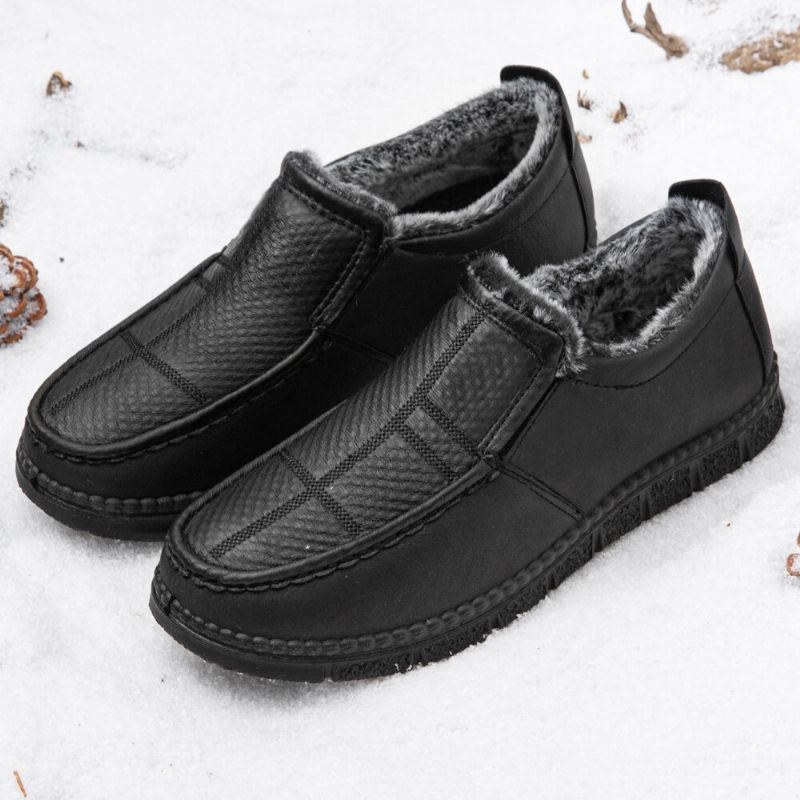 Herr Läder Halkfritt Varmfodrad Mjuk Sula Solid Bekväm Slip On Outdoor Casual Snow Shoes