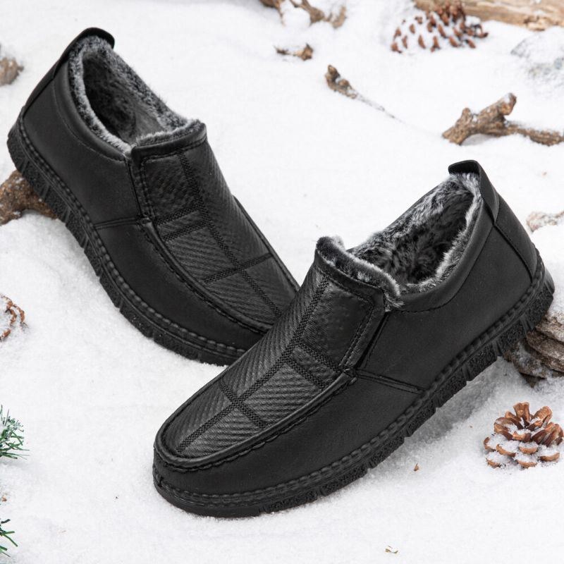 Herr Läder Halkfritt Varmfodrad Mjuk Sula Solid Bekväm Slip On Outdoor Casual Snow Shoes