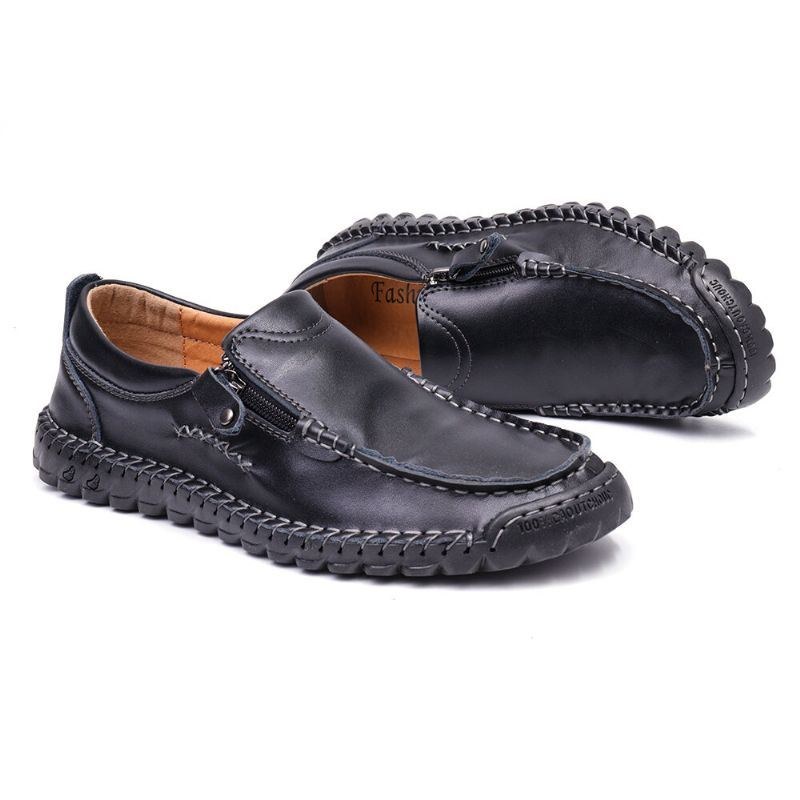 Herr Läder Handsömmar Halkfri Sidodragkedja Casual Flats