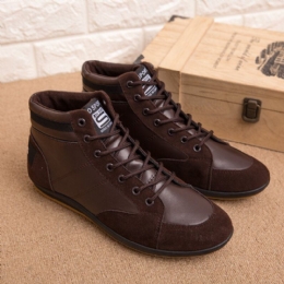 Herr Läder Mjuk Sula Halkfri Snörning Retro England Style Casual Mid-calf Skor