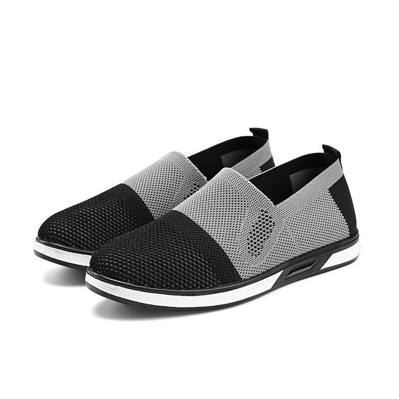 Herr Mesh Casual Sneakers Lättvikt Andas Sneaker Casual Sportskor Stickade Comfy Flat