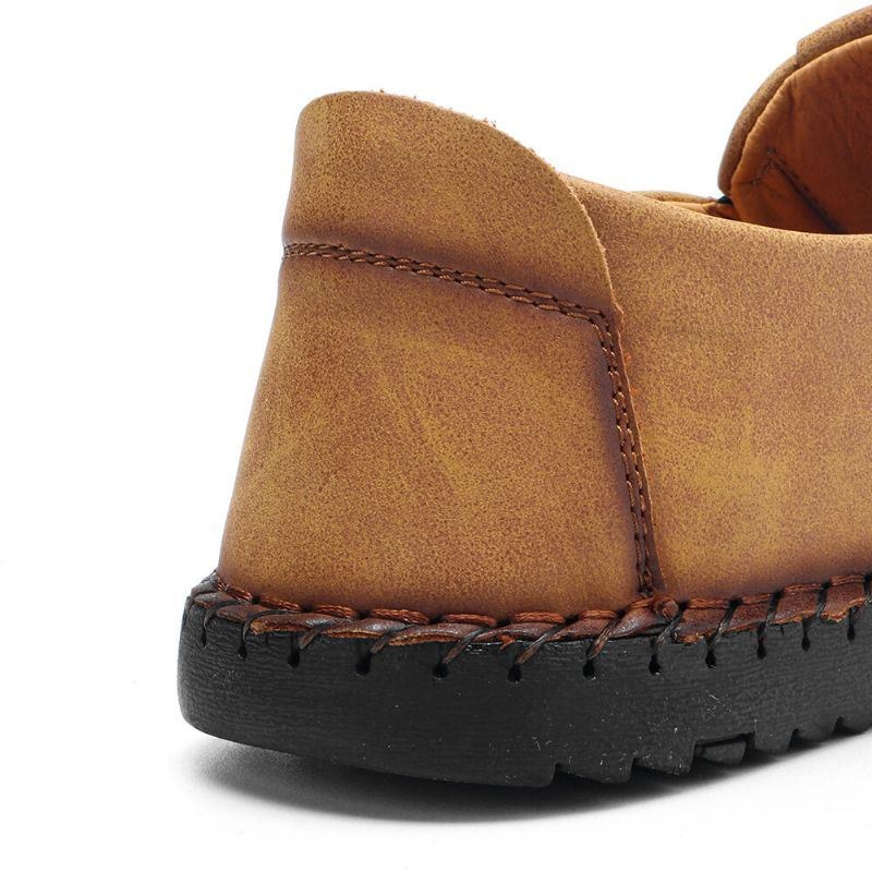 Herr Micfofiber Läder Bärbar Mjuk Sula Slip-on Handstickning Platta Skor