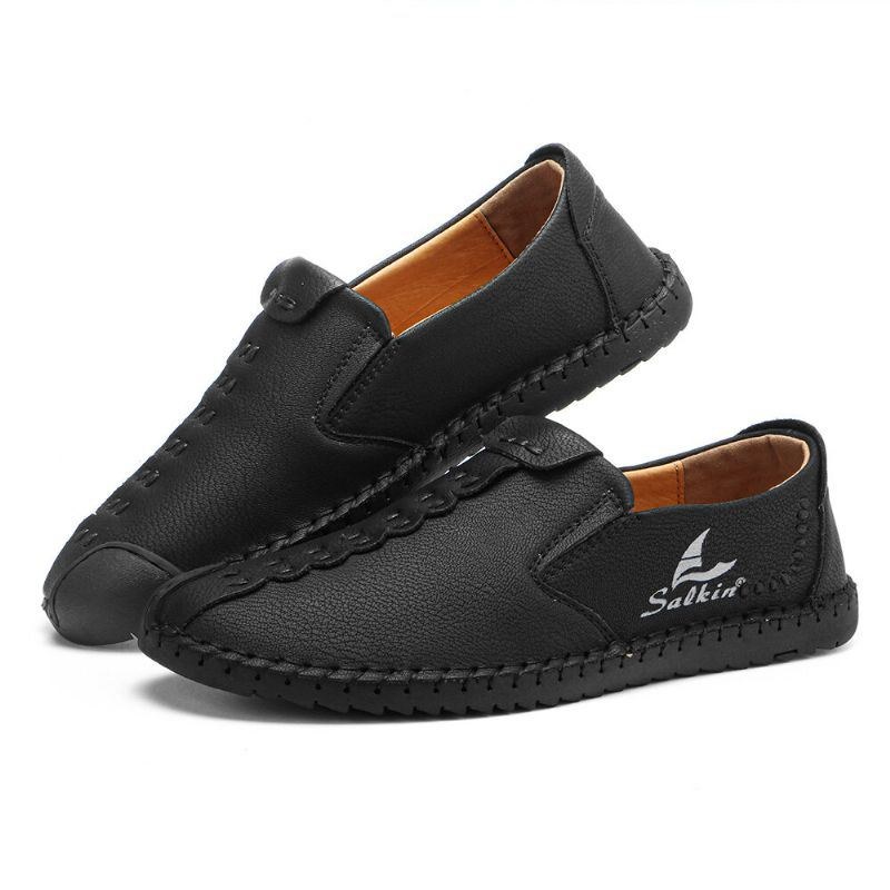 Herr Micfofiber Läder Bärbar Mjuk Sula Slip-on Handstickning Platta Skor