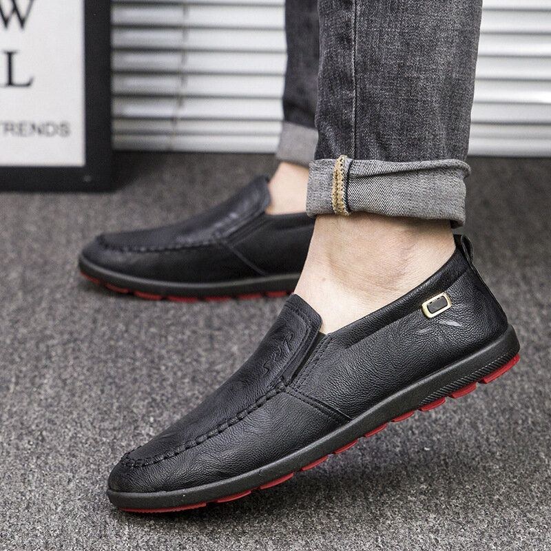 Herr Microfiber Läder Andas Mjuk Sula Slip On Bekväma Business Casual Skor