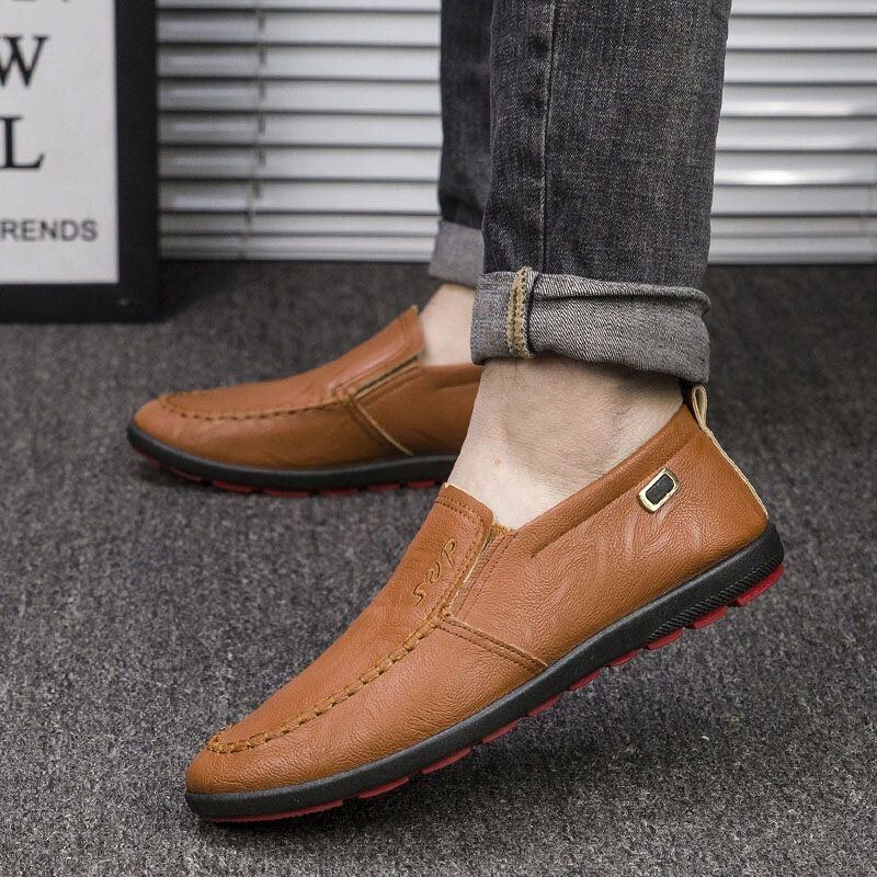 Herr Microfiber Läder Andas Mjuk Sula Slip On Bekväma Business Casual Skor