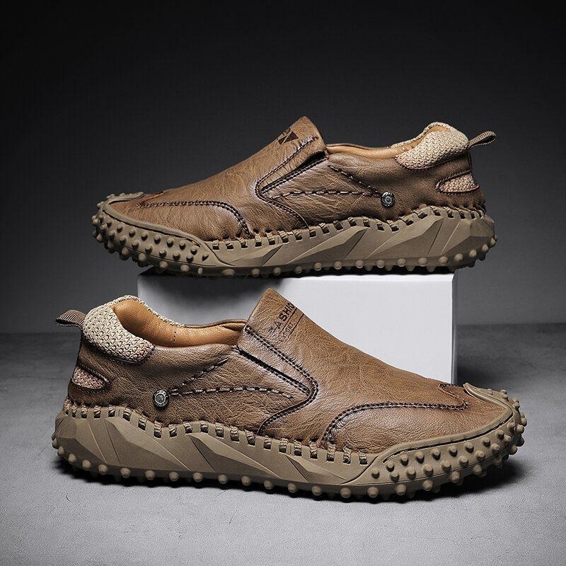 Herr Microfiber Läder Andas Mjuk Sula Slip On Bekväma Körning Casual Skor