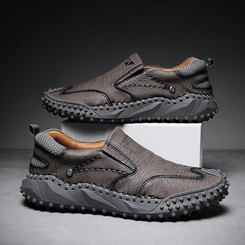 Herr Microfiber Läder Andas Mjuk Sula Slip On Bekväma Körning Casual Skor