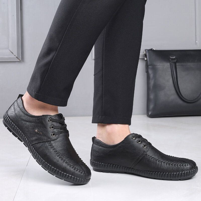 Herr Microfiber Pure Color Casual Soft Business Leather Loafers