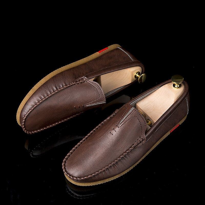 Herr Mikrofiber Andas Bekväm Botten Slip On Körning Casual Leather Loafers Skor