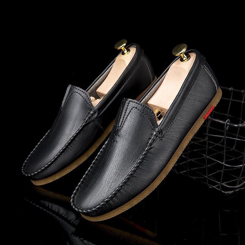 Herr Mikrofiber Andas Bekväm Botten Slip On Körning Casual Leather Loafers Skor