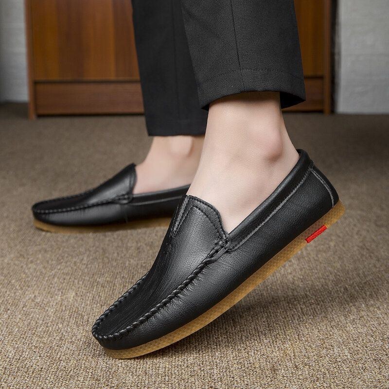 Herr Mikrofiber Andas Bekväm Botten Slip On Körning Casual Leather Loafers Skor