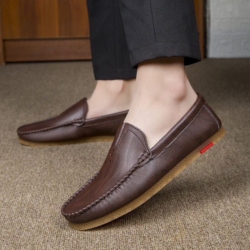 Herr Mikrofiber Andas Bekväm Botten Slip On Körning Casual Leather Loafers Skor