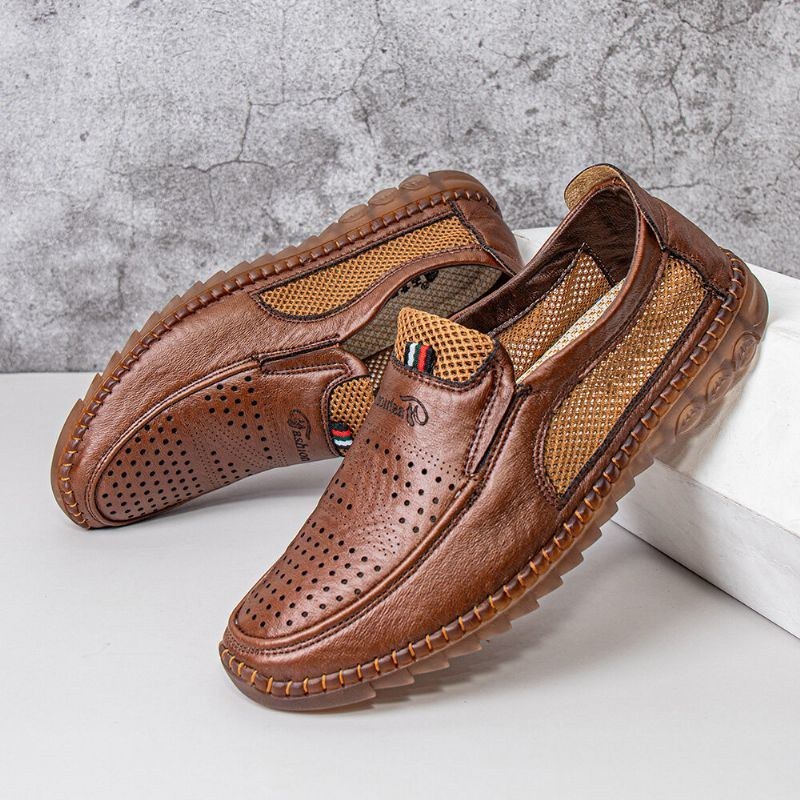 Herr Mikrofiber Ihålig Andas Handsömmar Mjuk Sula Slip On Casual Skor