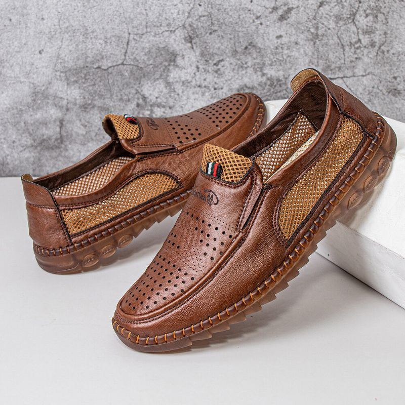 Herr Mikrofiber Ihålig Andas Handsömmar Mjuk Sula Slip On Casual Skor