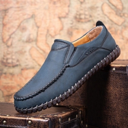 Herr Mikrofiber Läder Handsömmar Mjuka Slip On Casual Bekväma Platta Skor