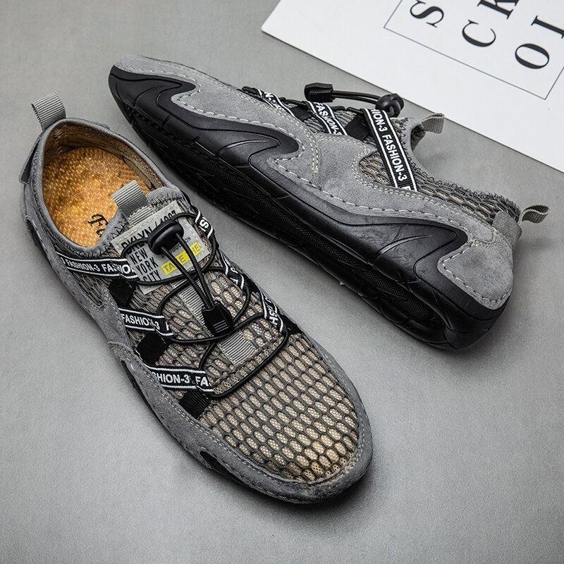 Herr Mocka Mesh Splicing Bekväm Mjuk Sula Casual Driving Flats