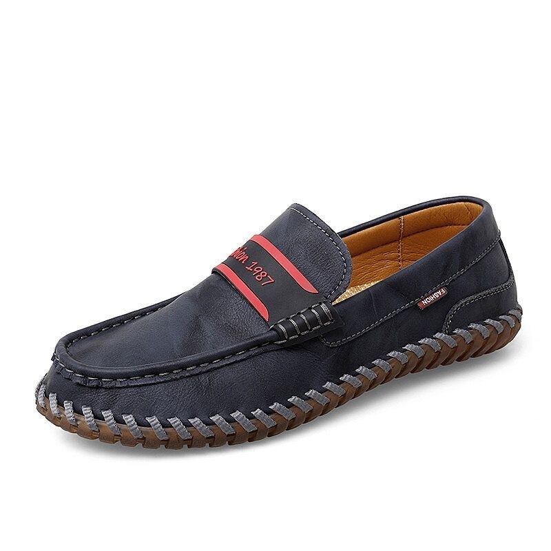 Herr Nötskinn Läder Andas Handsömmar Mjuk Sula Bekväma Slip On Casual Skor