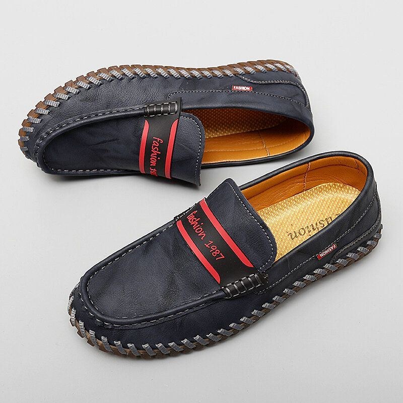 Herr Nötskinn Läder Andas Handsömmar Mjuk Sula Bekväma Slip On Casual Skor