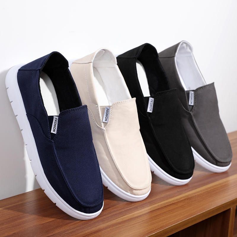 Herr Pure Color Canvas Andas Slip On Flats Casual Skor