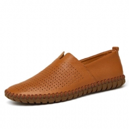 Herr Pure Color Handsömmar Bekväma Andas Läder Slip On Casual Körskor