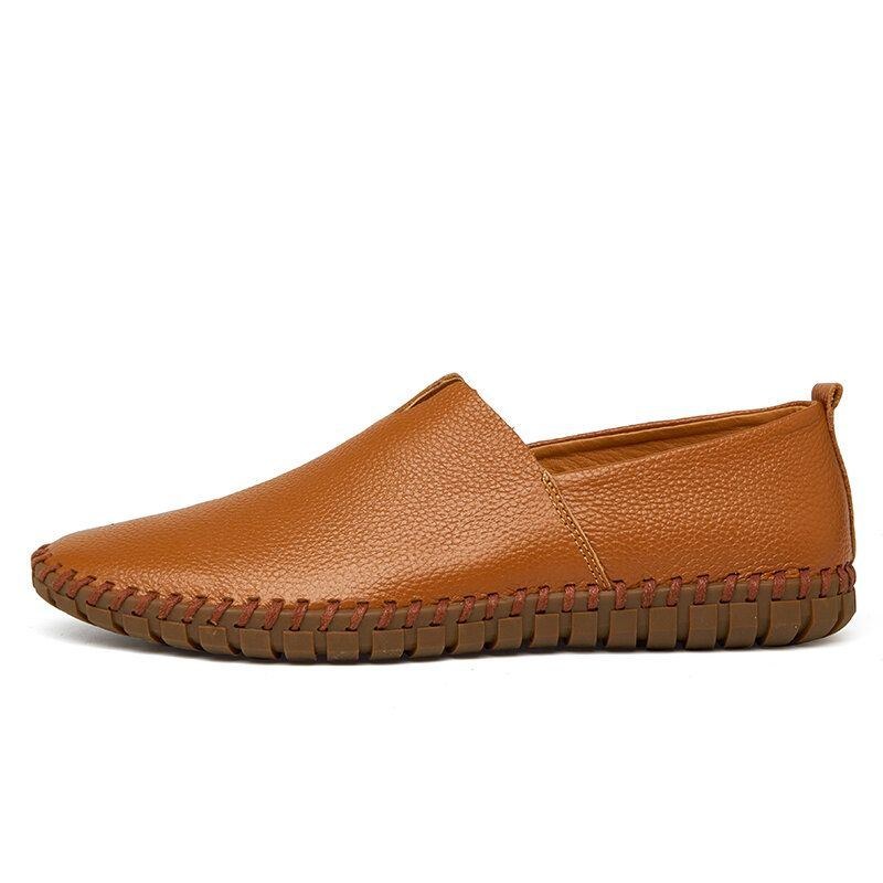 Herr Pure Color Handsömmar Bekväma Andas Läder Slip On Casual Körskor