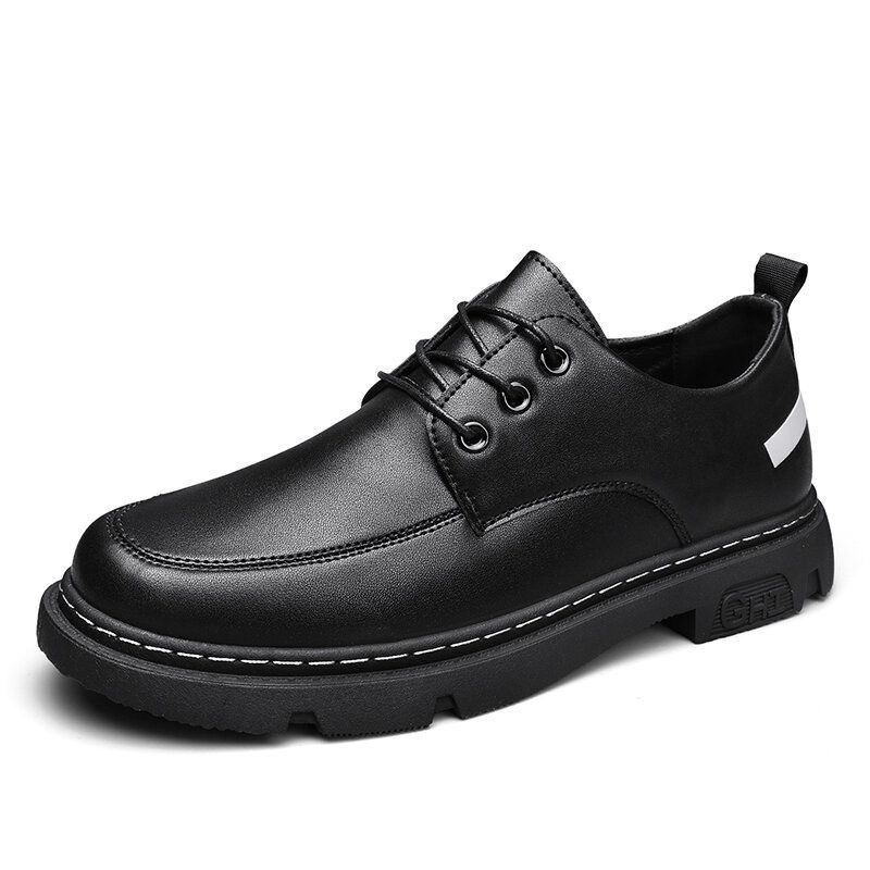 Herr Pure Color Non-slip Cow Leather Casual Shoes